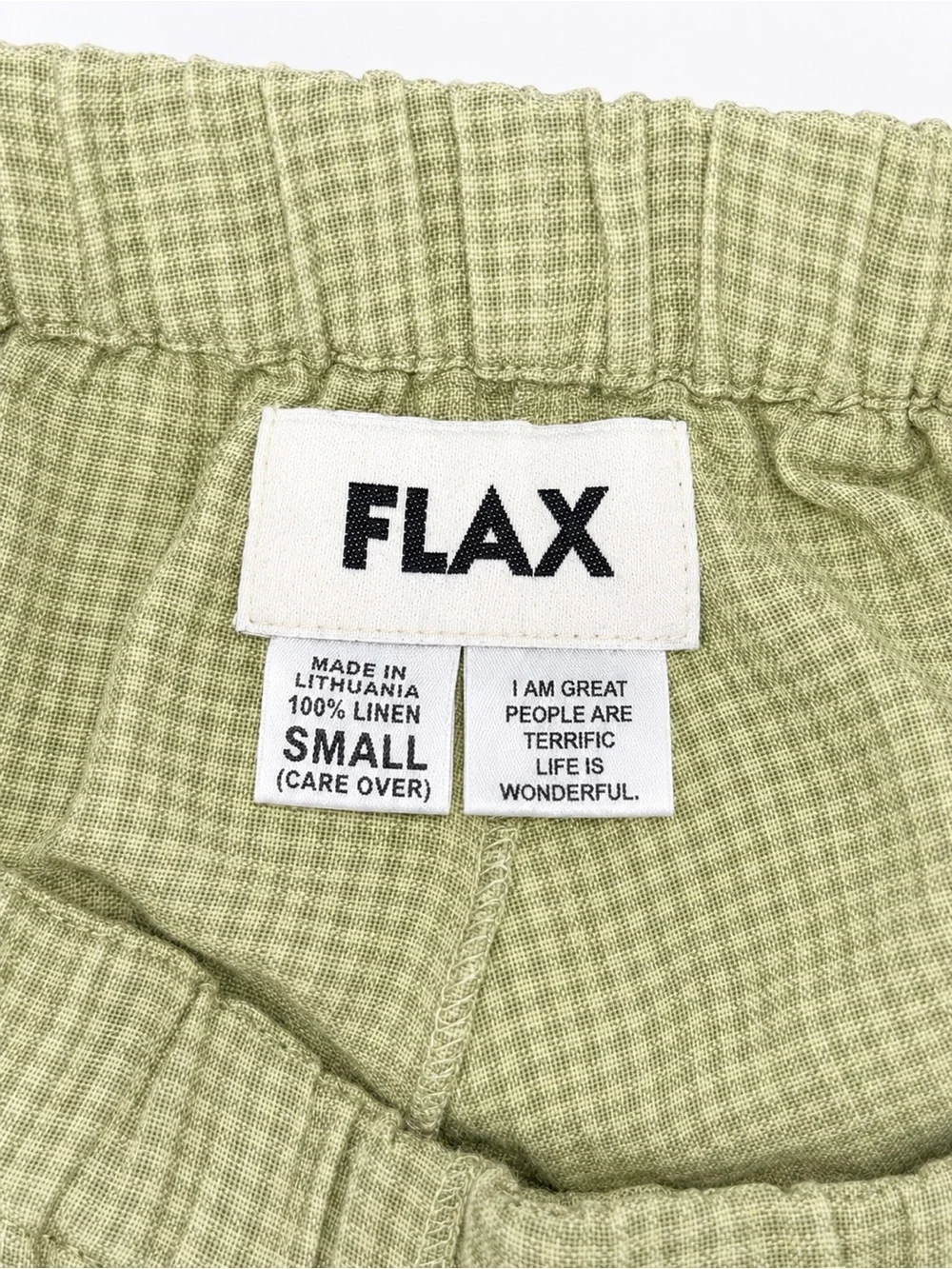 FLAX 100% Linen Green Gingham Crop Pants Small Made in Lithuania
